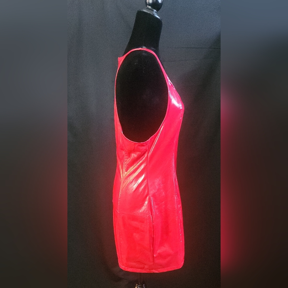 Vinyl Mini Dress in Vibrant Red Size L - Picture 8 of 16